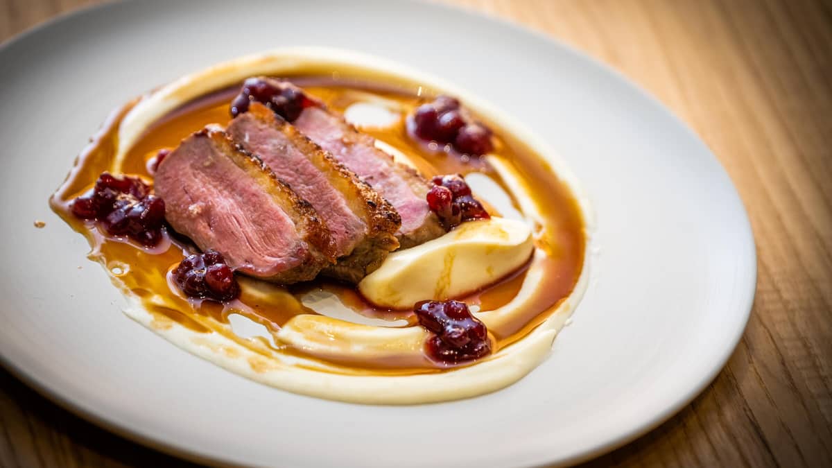 Entenbrust mit Selleriepüree und Preiselbeeren