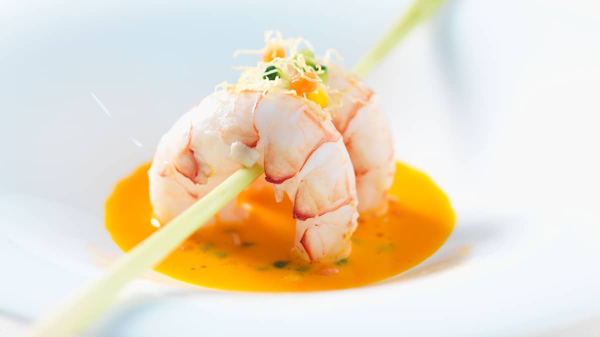 Langoustines au jus de carottegingembre