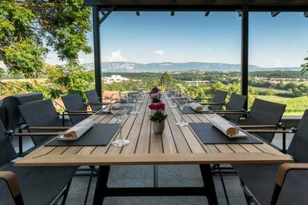 Serti dans le vignoble de Satigny, le Domaine de Châteauvieux en majesté, va bientôt ouvrir sa belle terrasse qui domine le Tout Genève. Byline HO