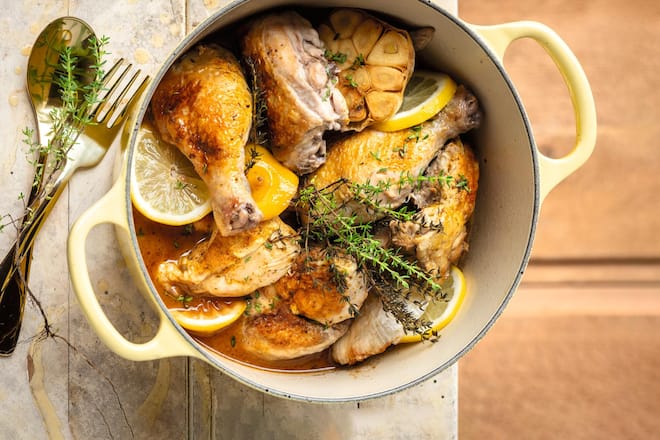 Rezept: Schmorhähnchen mit Zitrone und Honig