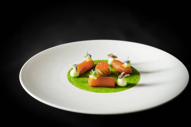 Saibling aus Bremgarten in grünen Aromen: Gurke - Apfel - Rettich