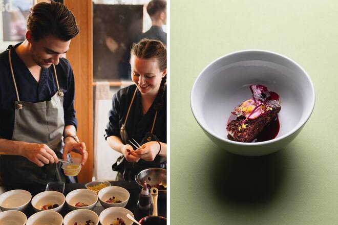 Magdalena, Kitchen Party, 2024, Jonathan Pichler, Aprikose, grüner Shiso, Pumpernickel