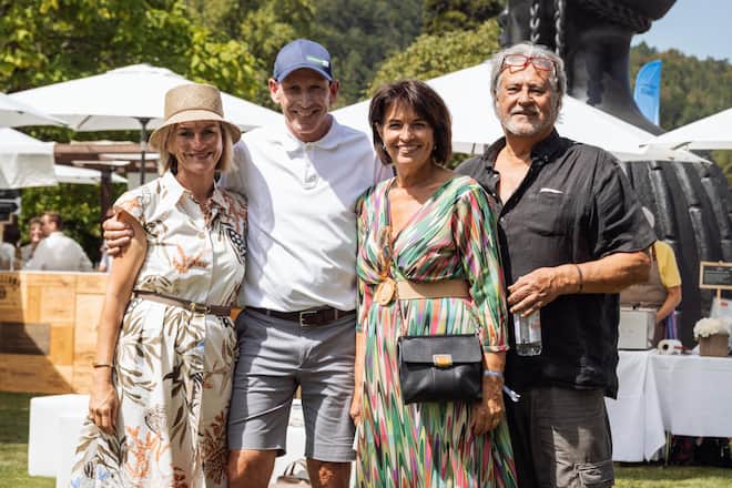Isabelle & Philipp Wyss mit Doris Leuthard & Arnaldo Ricciardi - GaultMillau Garden Party 2026 - 9. August 2026 - Copyright Name Fotograf