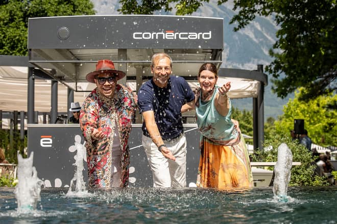 Marc Sway mit Alessandro Seralvo, Nicole Knecht CORNÃRCARD,CEO Alessandro Seralvo & Nicole Knecht & Marc Sway