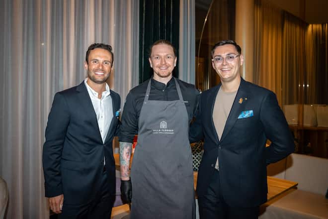 Präsentierten den «Florhof» Zürich: GM Kilian Rainalter, Chef Christian Hoffmann und Sommelier Julien Beltzung.