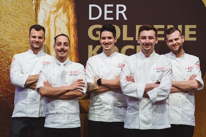 Robin Höfer, Daniele Angelosanto, Mario Garcia, Shaun Rollier, Janic Mühlemann - Finalisten 2023 - KADI - Goldener Koch 2023 Halbfinale - Trafo Baden - Jan 2023 - Copyright Olivia Pulver