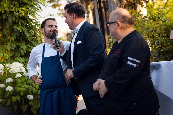 15.06.2026, Zürich, Restaurant Terrasse, Bella Italia 2026, Luigi de Gregorio, Sven Epiney und Antonio Colaianni (photo by Rémy Steiner for Gault Millau)