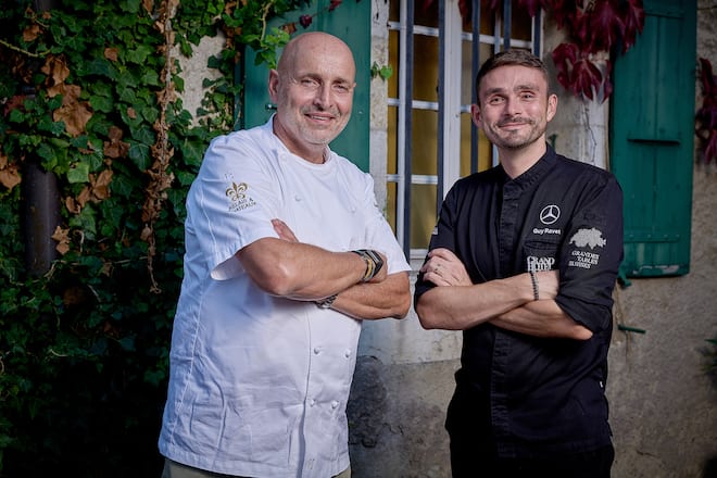 Choully, le 20 septembre 2026, Mercedes invite Guy Ravet et Philippe Chevrier pour un parcours gourmand a 4 mains au domaine de Choully Philippe Chevrier et Guy Ravet © sedrik nemeth