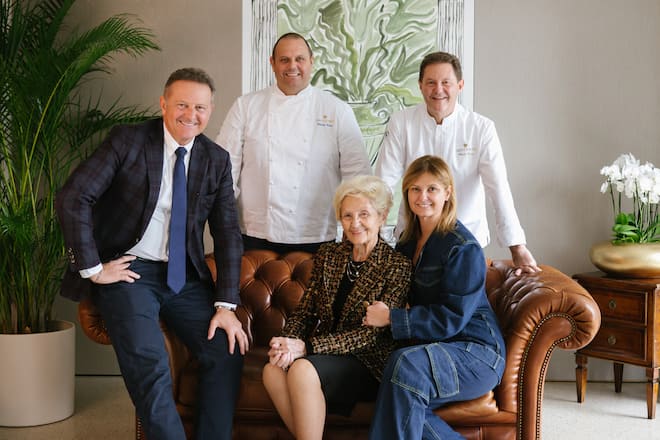 Francesco, Ricardo und Enrico Cerea mit Mutter Bruna und Schwester Rossella