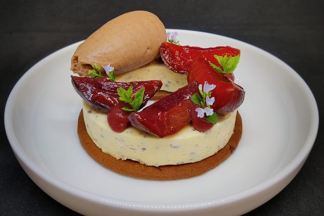 Rezept: Portwein-Zwetschgen, Parfait & Sablé