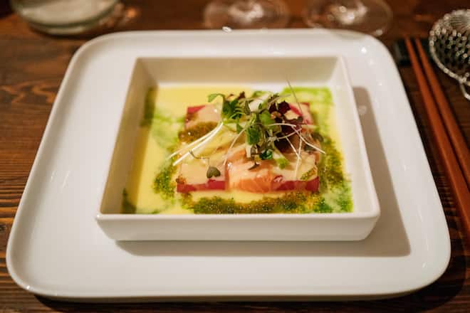 Vorspeise Thunfisch-Lachs-Ceviche im Pop-Up Hot Pot and Cocktails von Franzoli