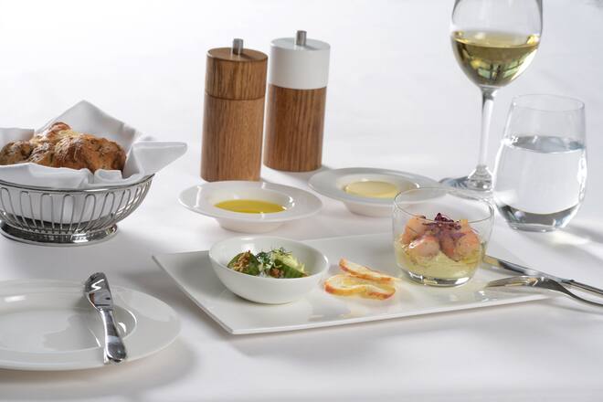 Marinated king prawns with cantaloupe melon