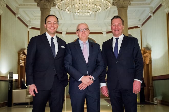CEO Michel Rochat (Mitte) mit Marc Jakob (l.) und Markus Granelli.
