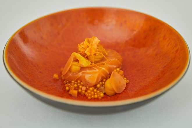 Lachs, Ruebli, Miso. 60 Jahre Marmite im "Stucki" von Tanja Grandits, Basel, 11.04.2019, Foto Lucia Hunziker