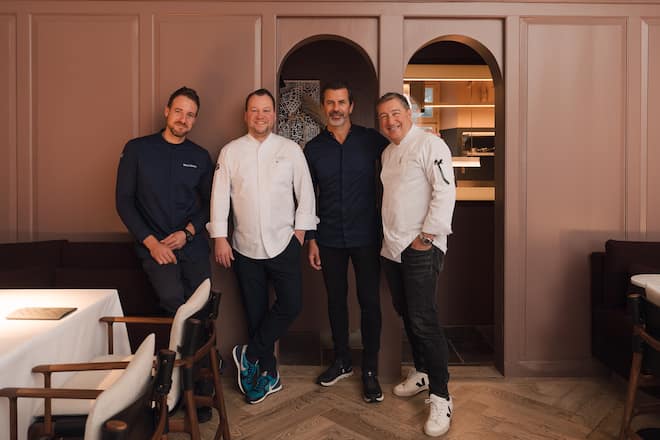 Marcel Skibba, Jan Hartwig, Andreas Caminada, Joan Roca - 20 Jahre Schauenstein, Fürstenau - Dezember 2023 - Copyright Olivia Pulver