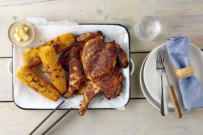 Grilliertes Poulet mit Buttermais.