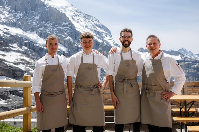 Marco Allemann, Darren Boes, Ibraim Chelebi, Urs Gschwend, Koeche, am Eigergletscher, 30. Mai 2026
