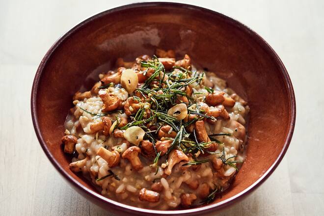 Risotto mit Pfifferlingen, Kaffee und Balsamico