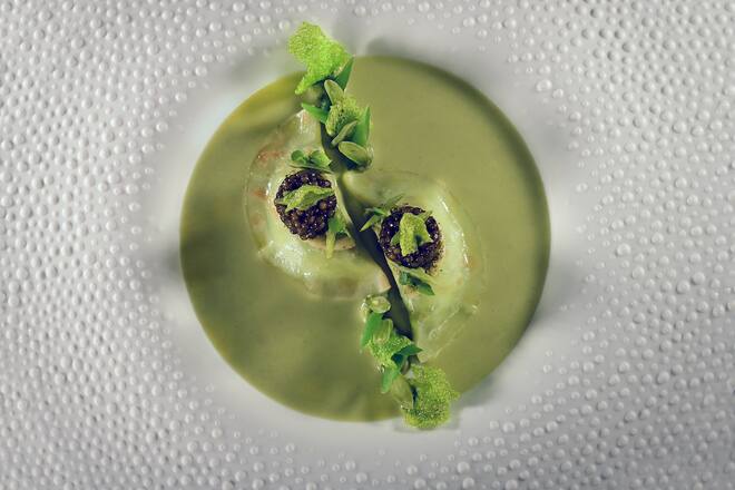 Gericht Haricot Kaviar von Franck Giovannini Hotel de Ville Crissier 2022