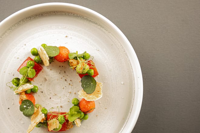 Gerichte Spätsommergericht: Wassermelone, Erbse, Minze