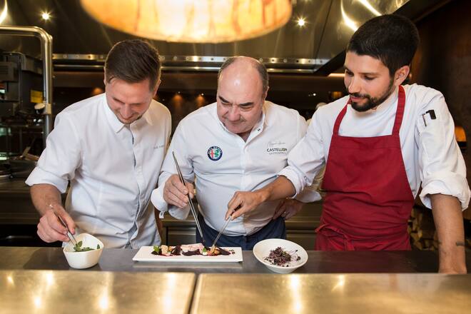extravaganza im restaurant parkhuus im park hyatt, zürich, tarik lange, miguel barrera, josé miguel martinez pilar (vlnr)