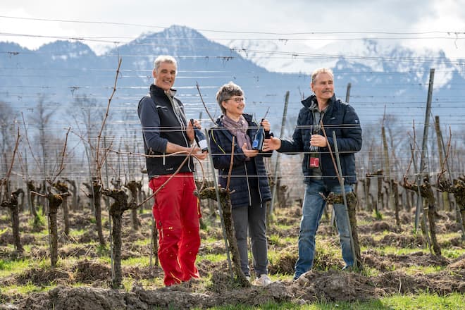 Liesch Weinbau, Malans, vlnr: Ueli, Kornelia, Jürg Liesch
