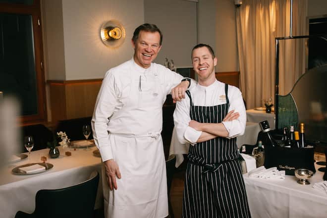 05.02.2026, Zürich, Mandarin Orintal Savoy, Restaurant Orsini,Richard Ekkebus und Dario Moresco (photo by Remy Steiner for Gault Millau)