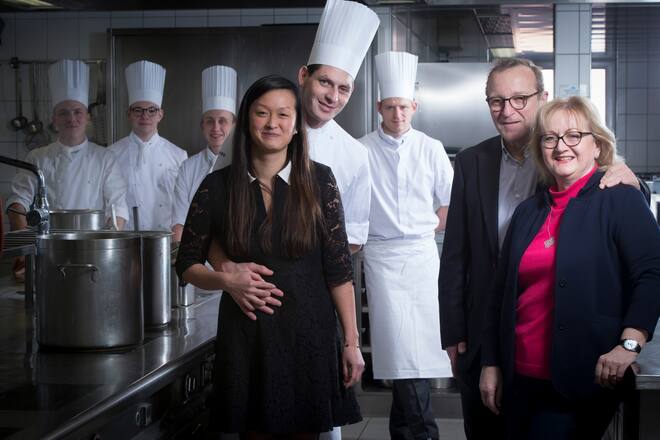 Le sucesseur de Georges Wenger au Noirmont,Jérémy Desbraux et sa compagne Anaëlle Roze et Georges Wenger et sa femme Andrea