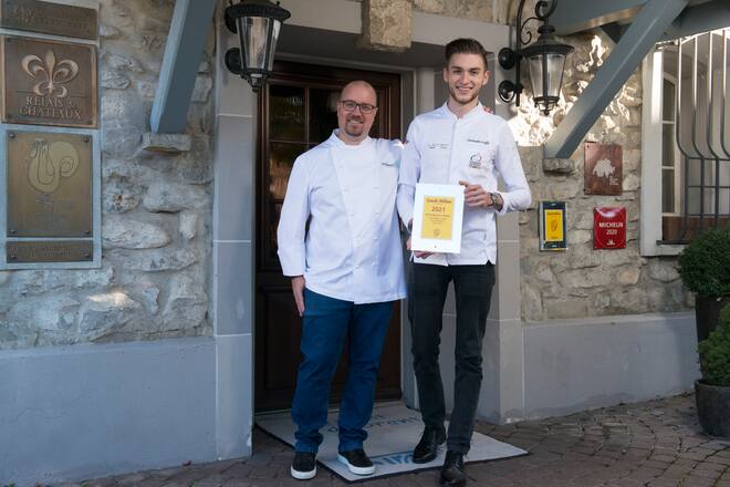 Remise du prix du meilleur pâtissier à Christophe Loeffel,restaurant du pont de Brent 2021.gà d Christophe Loeffel,Stéphane Décotterd