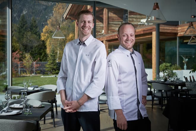 Champex lac, le 20 octobre 2021,Christophe Genetti et Mael Gross nous accueille au restaurant 1465 du Club Alpin fraichement restaurauré © Sedrik Nemeth
