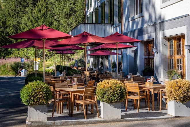 Auf dem Weg von Interlaken zum Grimselpass liegt das Hotel und Naturresort Handeck wie eine Oase inmitten der Bergwelt im Berner Oberland. Aufgenommen im August 2022. ©David Birri