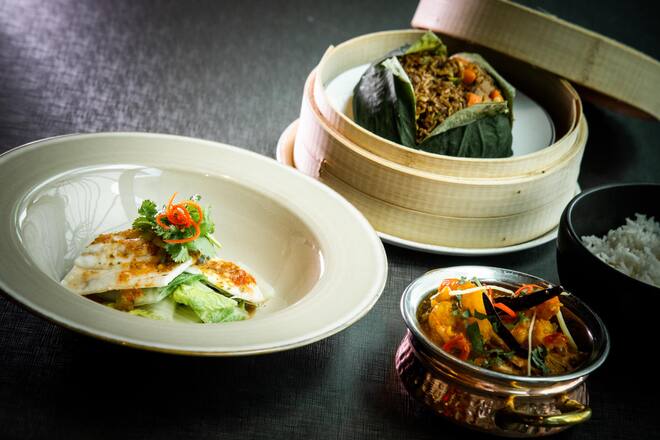 Lunch auf dem Bürgenstock 2021: Crevetten-Curry, Wolfsbarsch, gebratener Reis