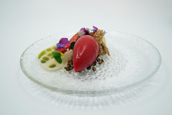 Erdbeersorbet, Feigenblatt-Bavaroise & Dinkel