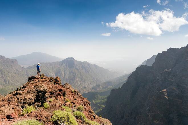 Hiker above "Caldera Taburiente" National Park (La Palma island. Canaries. Spain)