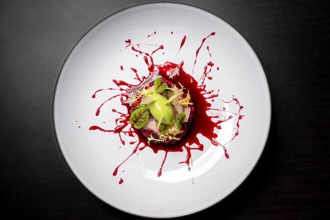 Chefs United , Bürgenstock, Makrele, Rande Texturen, Estragon-Senf Sorbet, von Wolfgang Schmidt