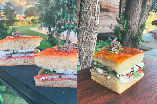 Focaccia au jambon valaisan, sérac de Corbyre et roquette sauvage Franck Reynaud