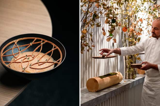 Emmanuel Renaut (3 étoiles à Megève, France) confie ici la cuisine à Alessandro Cannata dans une salle intimiste tapissée de bois et de mousse. Route de France 8, 1348 Le Brassus, 021 845 08 45 Plus de détails sur la Table des Horlogers au Brassus