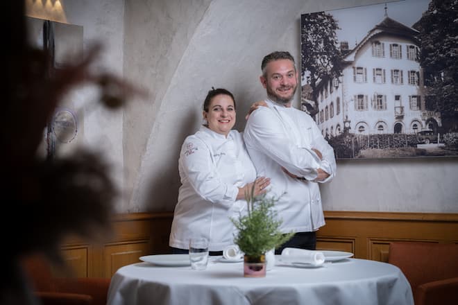 31.08.2023 - Ollon Hotel de Ville d'Ollon. Chef Gregory Halgand et epouse Audrey Feutren. G&M Photo Darrin Vanselow 2023
