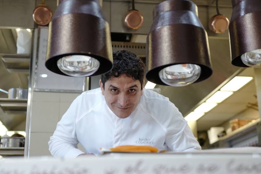 Italian-Argentinian chef Mauro Colagreco works in the kitchen of the "Mirazur" restaurant on the French riviera city of Menton on April 13, 2019. - Mauro Colagreco was awarded three Michelin stars on January 21, 2019. (Photo by VALERY HACHE / AFP) (Photo credit should read VALERY HACHE/AFP/Getty Images)