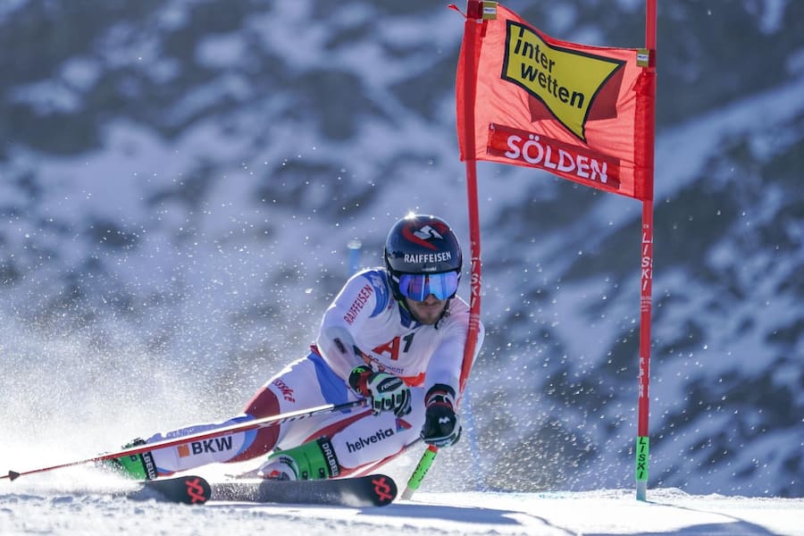 SOELDEN, AUSTRIA - OCTOBER 27: Elia Zurbriggen of Switzerland in the first run of the Audi FIS Alpine Ski World Cup - Men's Giant Slalom at Rettenbachferner on October 27, 2019 in Soelden, Austria. (Photo by Martin Rauscher/SEPA.Media /Getty Images)