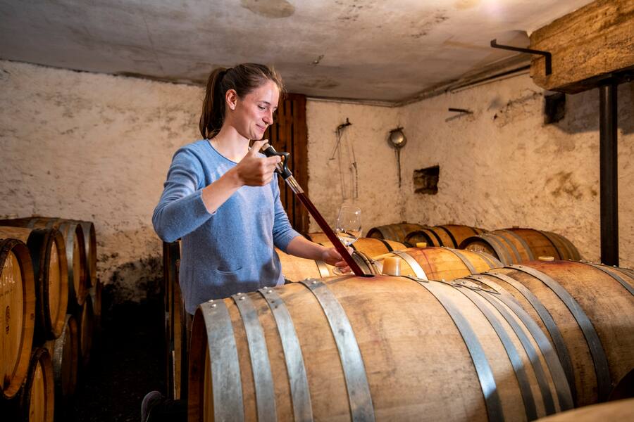 14.05.2020 - Fechy / La Colombe Vin.                 Nom : Laura Paccot et son Raymond.                Laura est la 4ème génération à reprendre l'entreprise après le père Raymond.                   Photo Darrin Vanselow © L'illustre