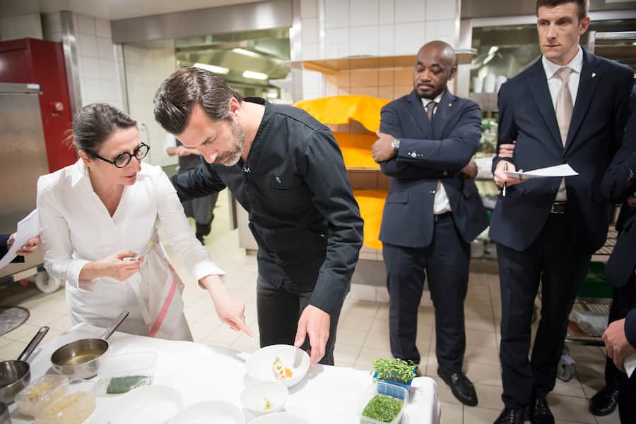 Lausanne.Beau-rivage palace.Soirée gastronomique à 4 mains le chef Andreas Caminada invité chez Anne-Sophie Pics