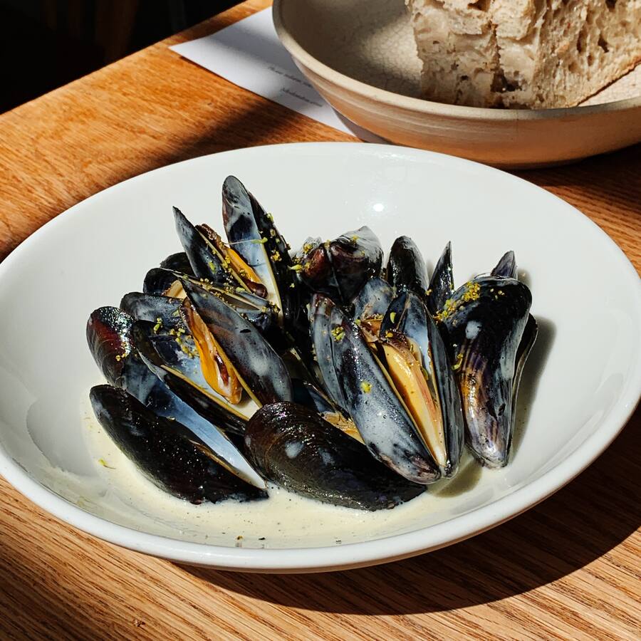 Mussels with cider butter sauce at Lyle's London