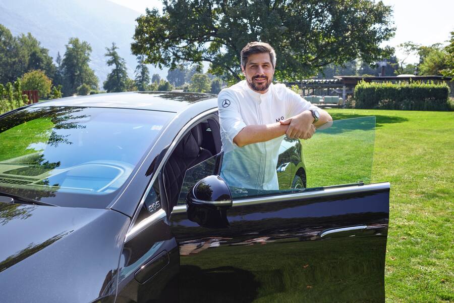 Mattias Roock und Sven Wassmer kochen im Castello del Sole Ascona September 2021Sven Wassmer & mercedes EQS