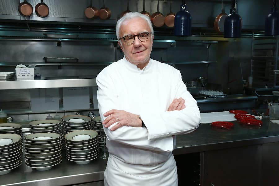 NEW YORK, NY - OCTOBER 12: Chef Alain Ducasse poses for photos during the celebration of women in the kitchen part of the Bank of America Dinner Series presented by The Wall Street Journal at Benoit Bistro on October 12, 2017 in New York City. (Photo by Astrid Stawiarz/Getty Images for NYCWFF)
