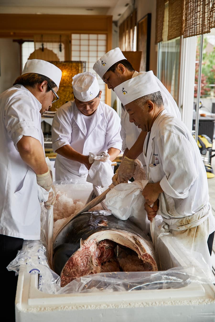 Anlieferung und Vorbereitung. Zubereitung 100kg-Thunfisch