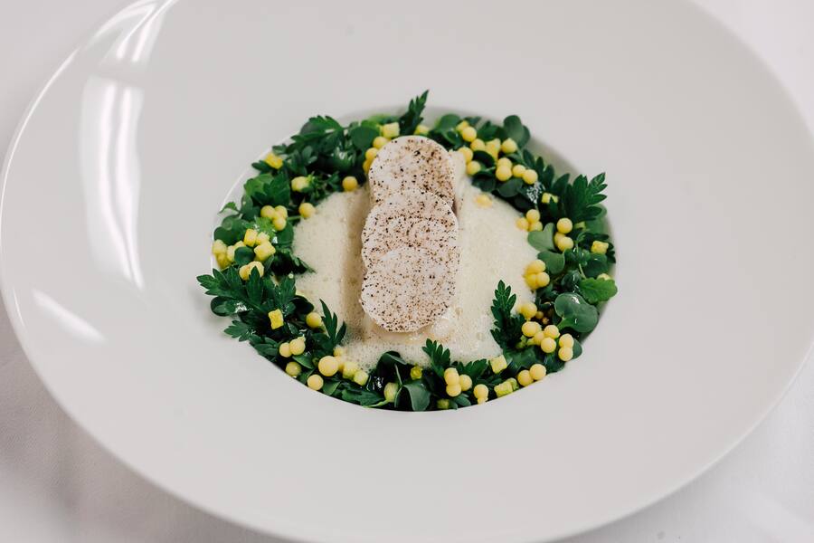 BLACK COD WITH PORCINI MUSHROOMS AND EGGPLANT CAVIAR (Heiko Nieder)