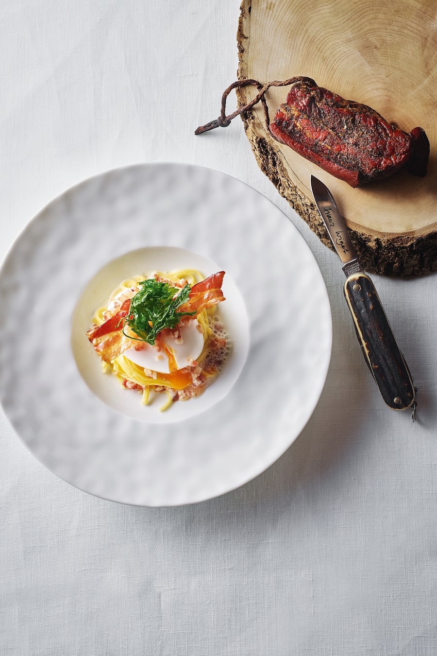 Carbonara Wiget-Style: Jahrgangs-Sbrinz, Bauernspeck.