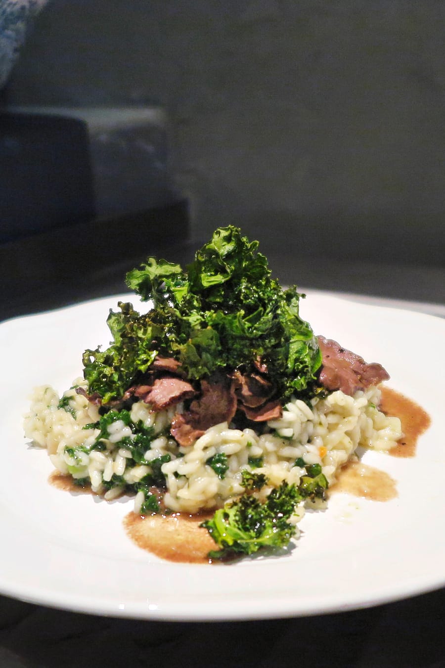 Bauernhof Zur chalte Hose, Claudia Wanger und Nils Müller. Risotto mit Rinderherz und Palmkohl.