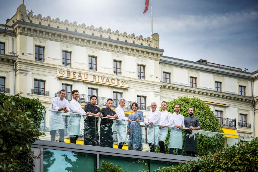 Beau Rivage Palace Lausanne, GM Hotel des Jahres 2023: Kevin Gurty, Filippo Tawil, Larry Andina, Nassaki Nagago, Raphael Breton, Nathalie seiler-Hayer, Thierry Buffetau, Kevin Vaubourg, Laurent Grignard, Gilberto Ferrinka